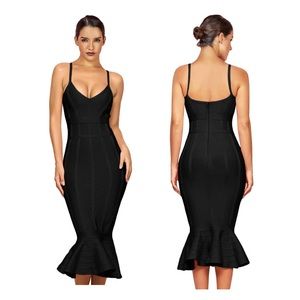 Mermaid V Neck Bodycon Midi Cocktail Bandage Dress
